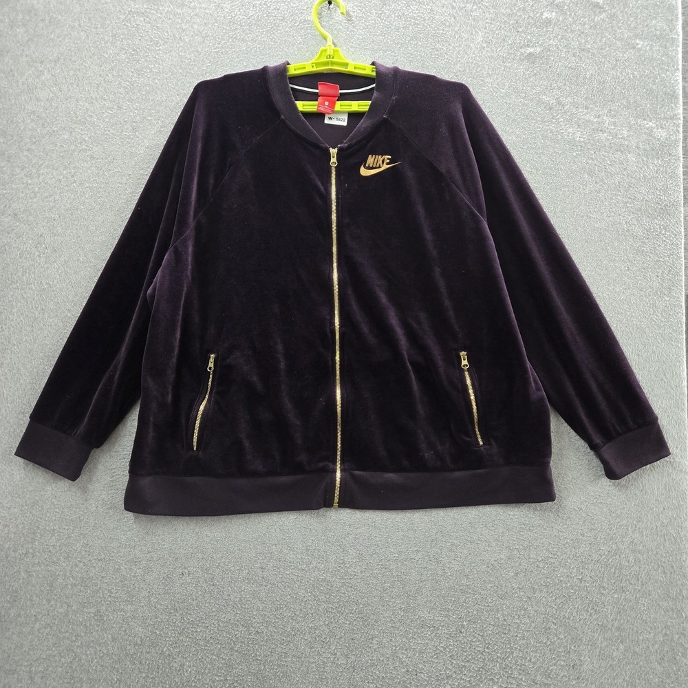 Nike Women Jacket 3X Purple Track Velour Embroidered Swoosh